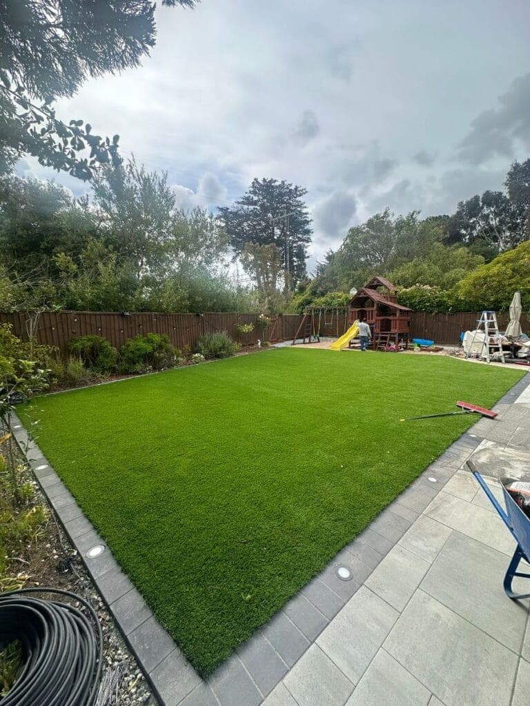Backyard lawn area after installation in San Jose